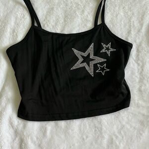 Romwe Black Star Embellished Women's Top